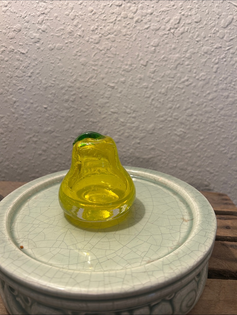 Hand Blown Yellow Glass Pear Accent - Decorative Home Accent murano style